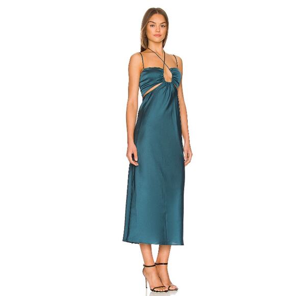 SHOW ME YOUR MUMU Women Codie Cut Out Dress Large Jade Luxe Satin Sleeveless NWT - Picture 2 of 13